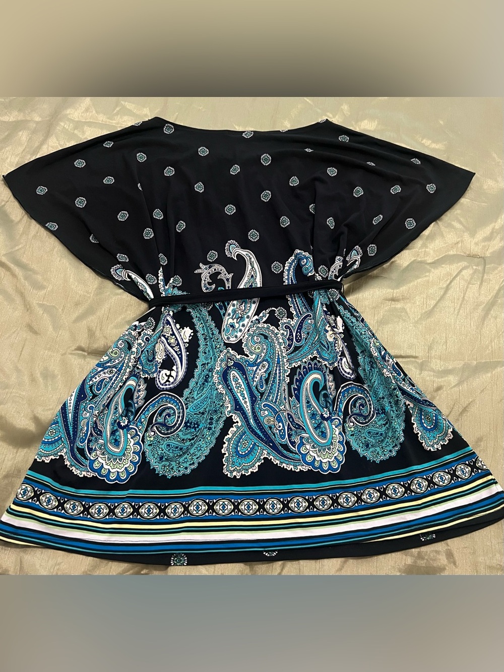Motherhood Maternity Black Paisley Blouse with Teal and Aqua Accents